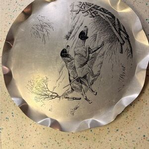 Silver Vintage Dog 🐶 Decorative Plate with Hunting Scene